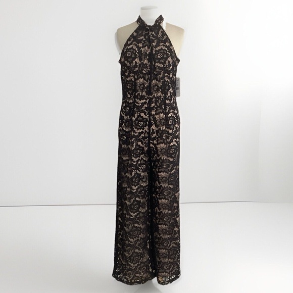 JULIA JORDAN Women's Black/ Nude Wide Leg Lace Halter Jumpsuit Suze 12 N… - Picture 3 of 12